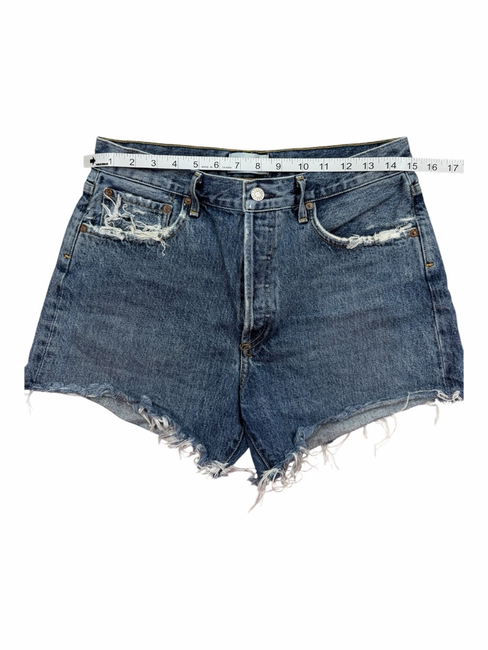 Agolde Classic Blue High-Rise Raw Hem Denim Shorts - Picture 6 of 9